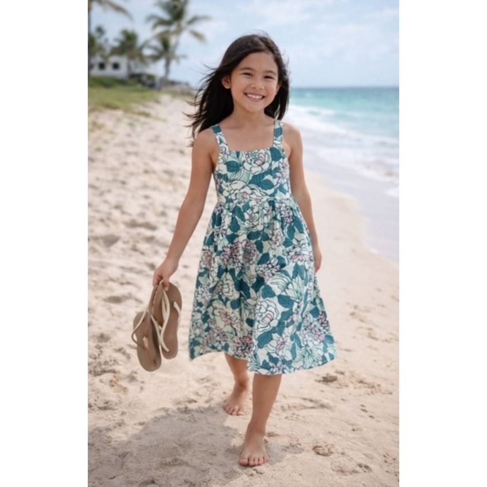 Tommy Bahama Girls Sleeveless Criss Cross Strap Bow Front Floral‎ Dress Size 10